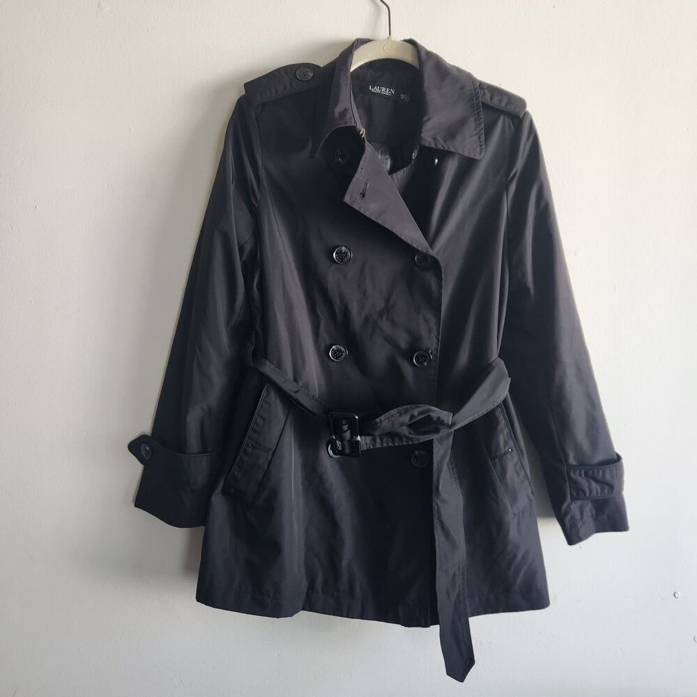 Lauren Ralph Lauren belted double breasted trench coat black size PXS layers